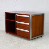 Storage unit by Henri Lesêtre & Claude Gaillard, solid wood, polished steel. France, circa 1970