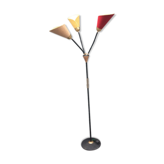 Floor lamp 3 articulated branches, metal and lampshades Lily canvas, 1960