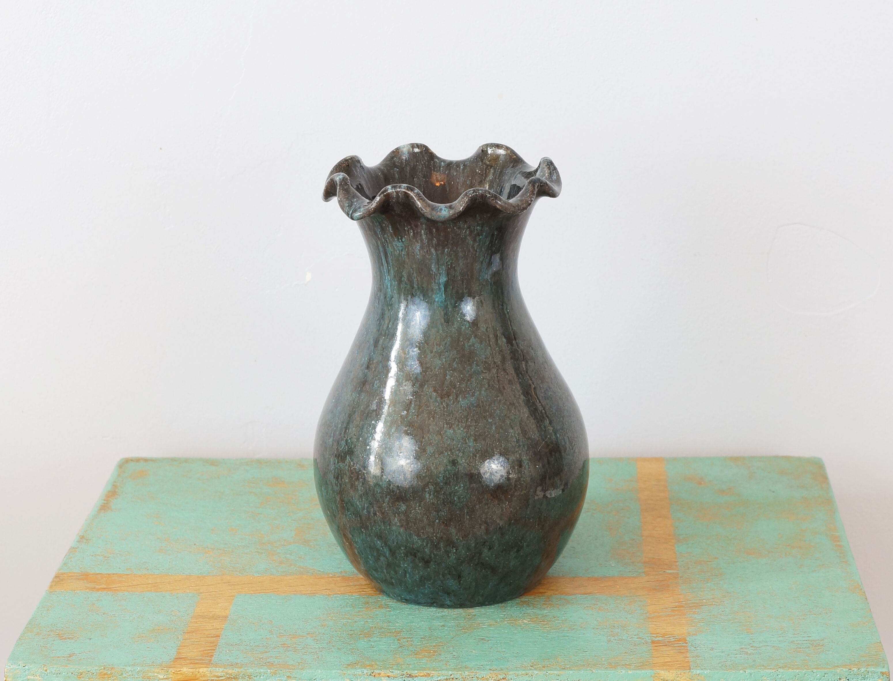 Blue grey Accolay vase in glazed ceramic, with hallmark