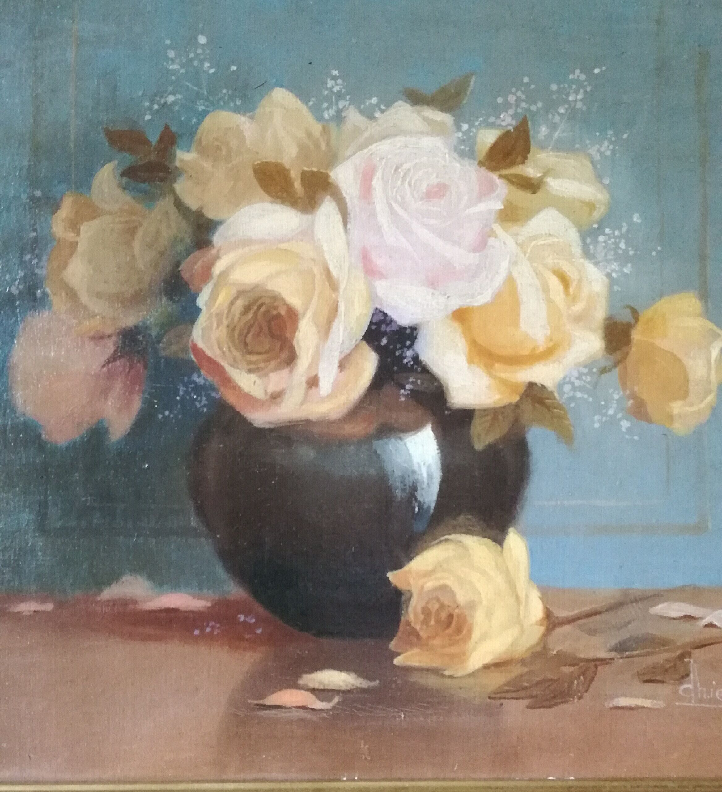 Oil on canvas "bouquets of roses" signed Charles Liebert