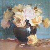 Oil on canvas "bouquets of roses" signed Charles Liebert