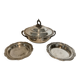 Covered broth and two small silver-plated dishes, 20th century