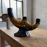 Vallauris black yellow ceramic candlestick