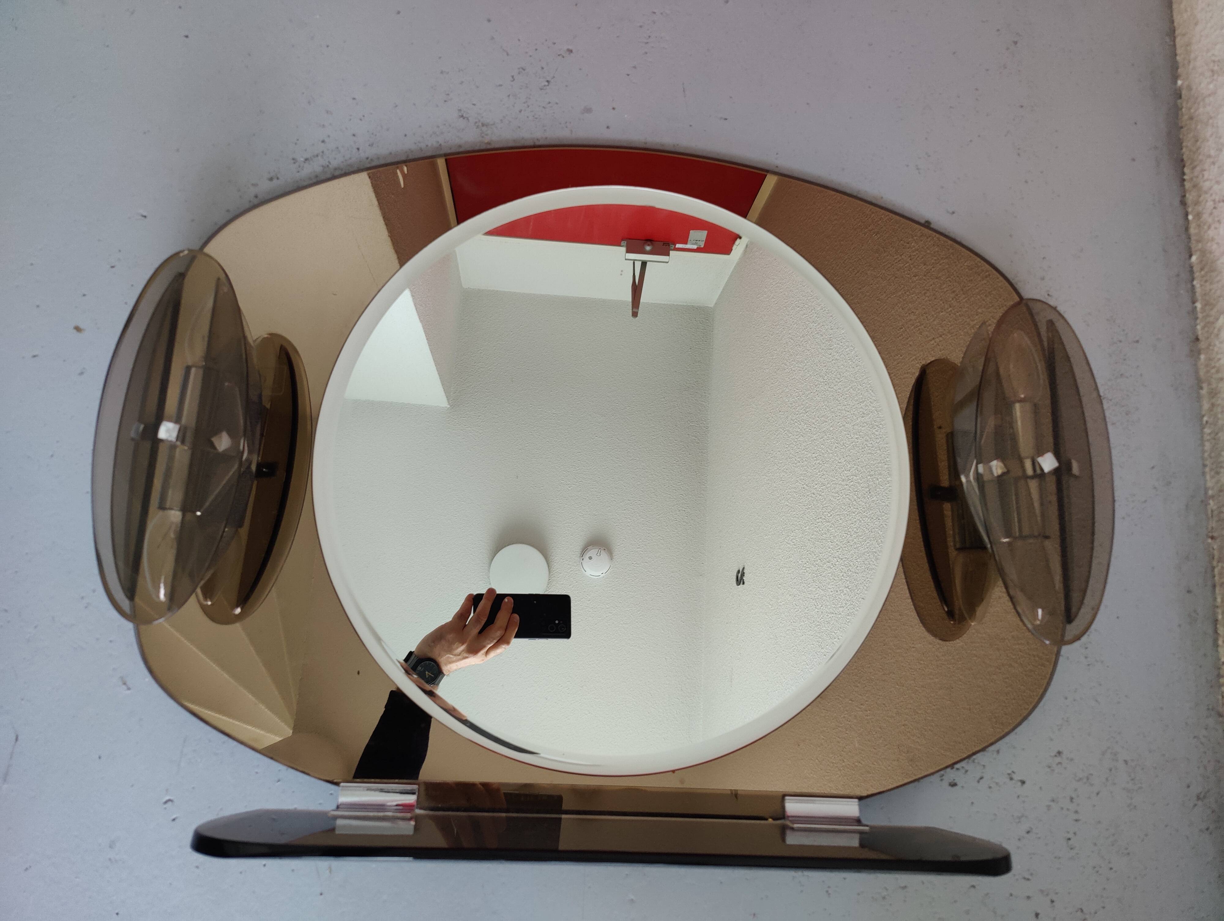 Smoked glass bathroom mirror, Italian design, 1980s