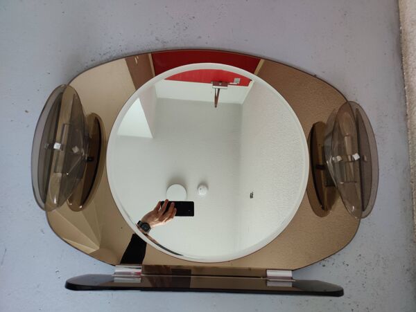 Miroir de salle de bain verre fumé, design italien, années 80