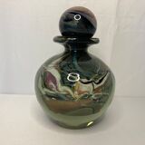 LUZORO (Michèle), Polychrome glass ball bottle signed XXth