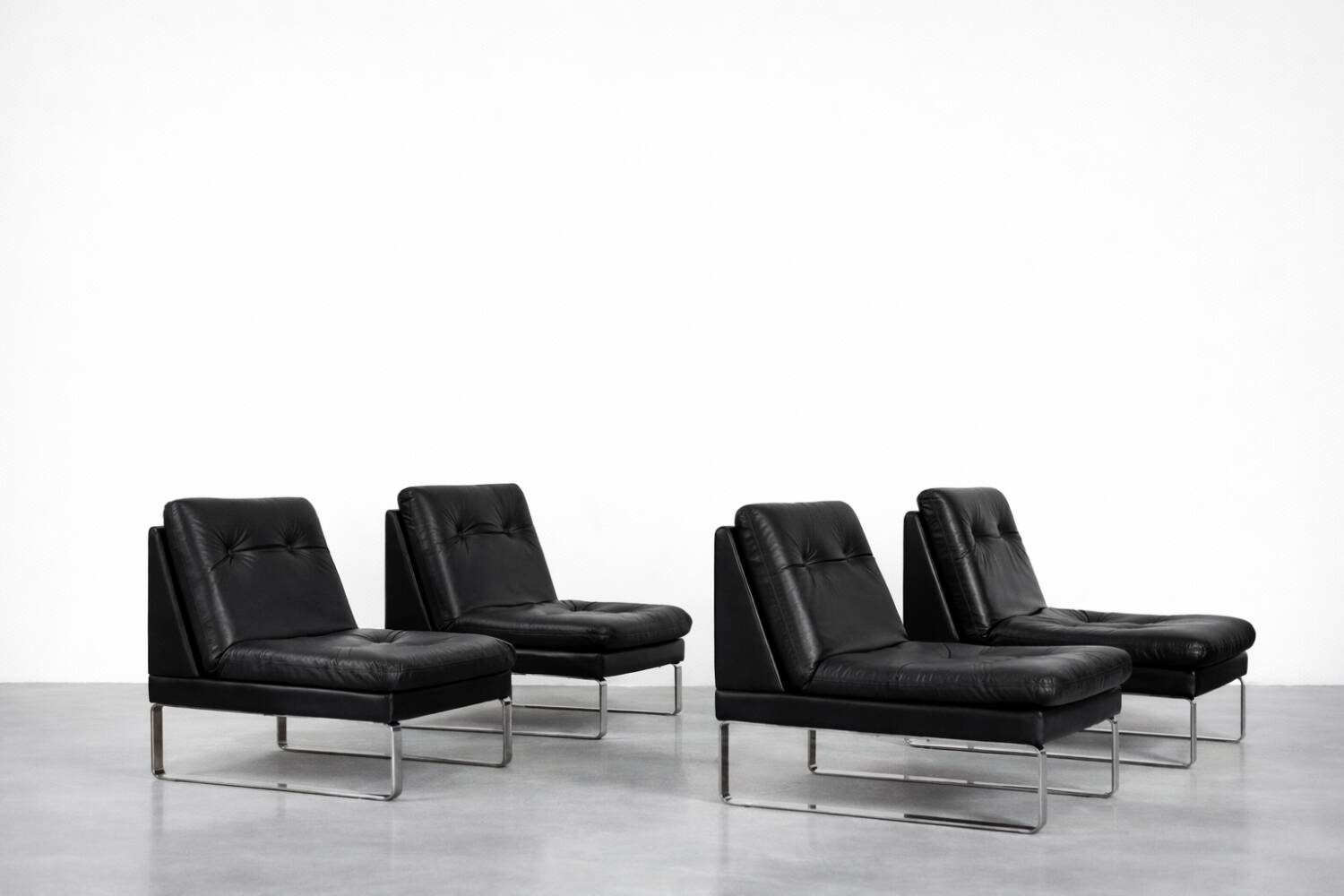 Vintage Mid-Century German Modern Minimalist Leather and Chrome Modular Sofa