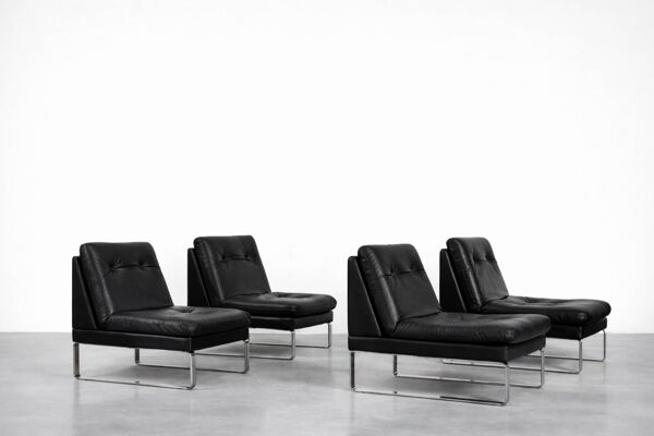 Canapé modulaire vintage allemand moderne minimaliste en cuir et chrome du milieu du siècle
