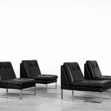 Vintage Mid-Century German Modern Minimalist Leather and Chrome Modular Sofa