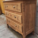 Old chest of drawers with three drawers in raw solid oak