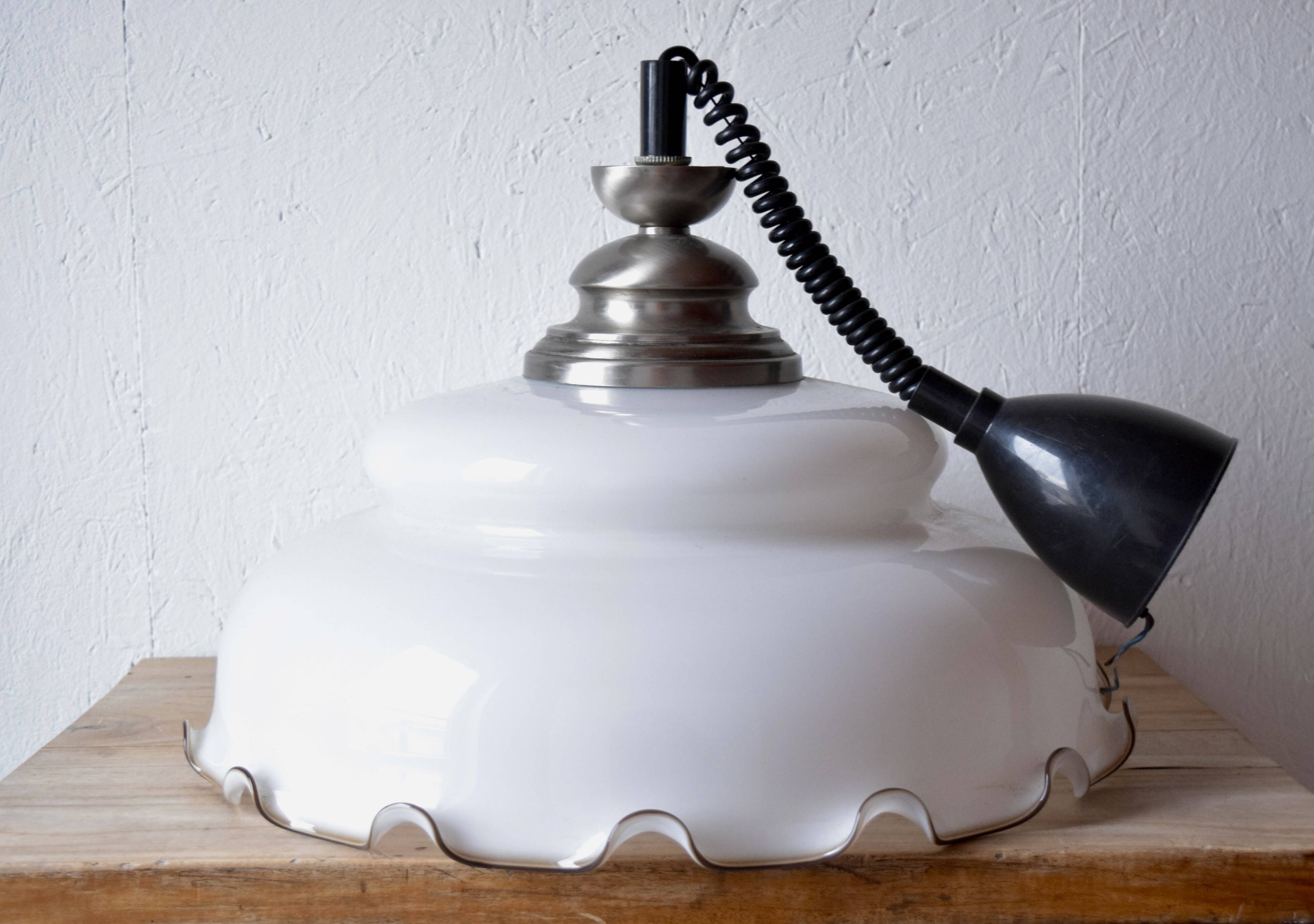 Large vintage pendant light in Massive white opaline - up and down system