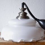 Large vintage pendant light in Massive white opaline - up and down system