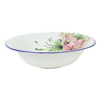 Old Enamel Bowl Washbasin Bowl Hand-painted Flowers