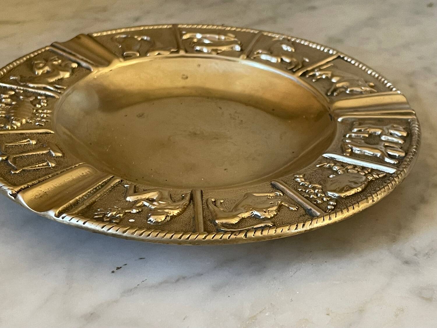 Vintage gilt bronze horoscope ashtray