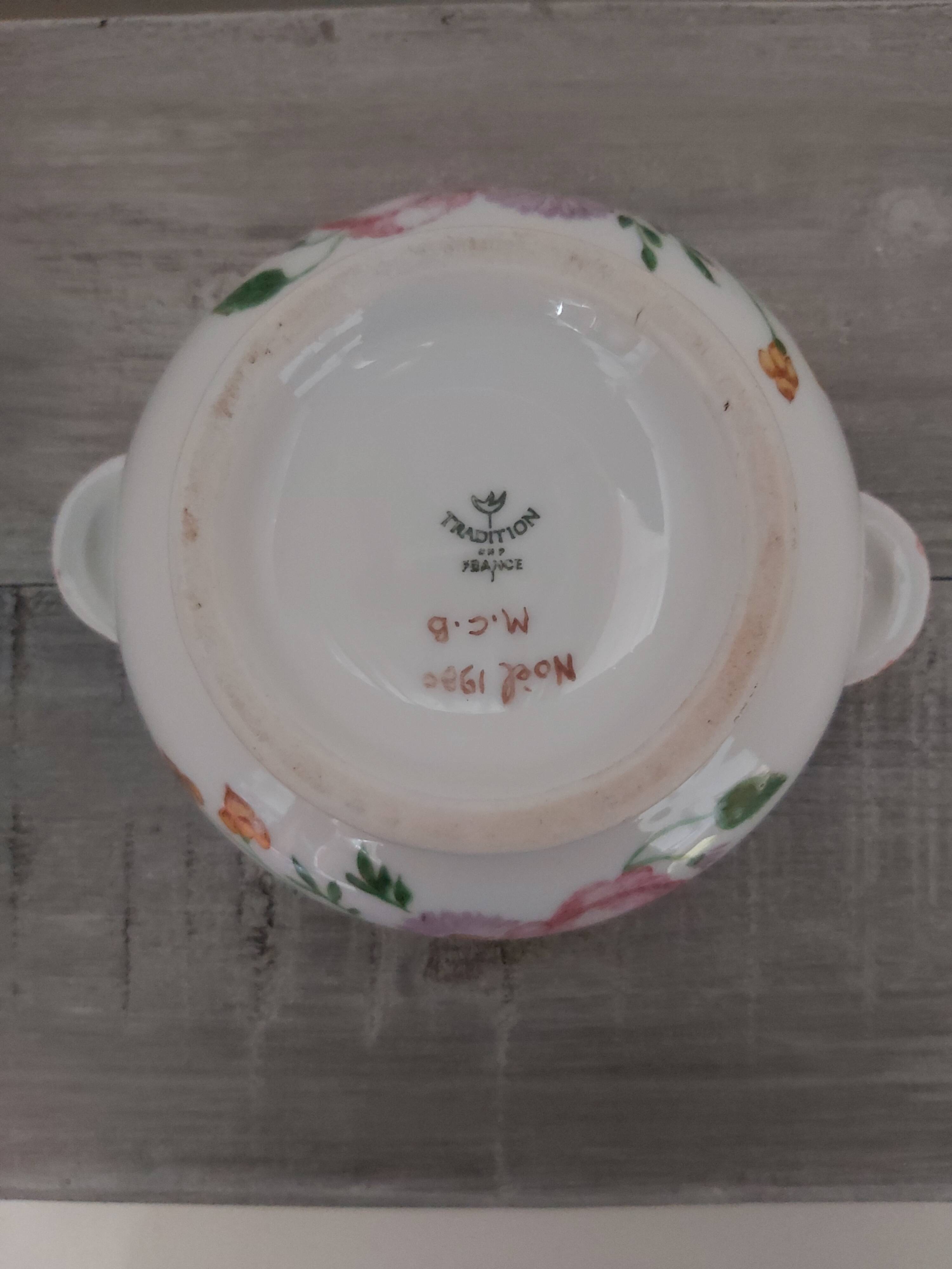 Flared bowl with CNP porcelain handles signed M.C.B. Noël 1980