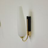 Pair of vintage Arlus wall lights in brass and opaline from the 60s
