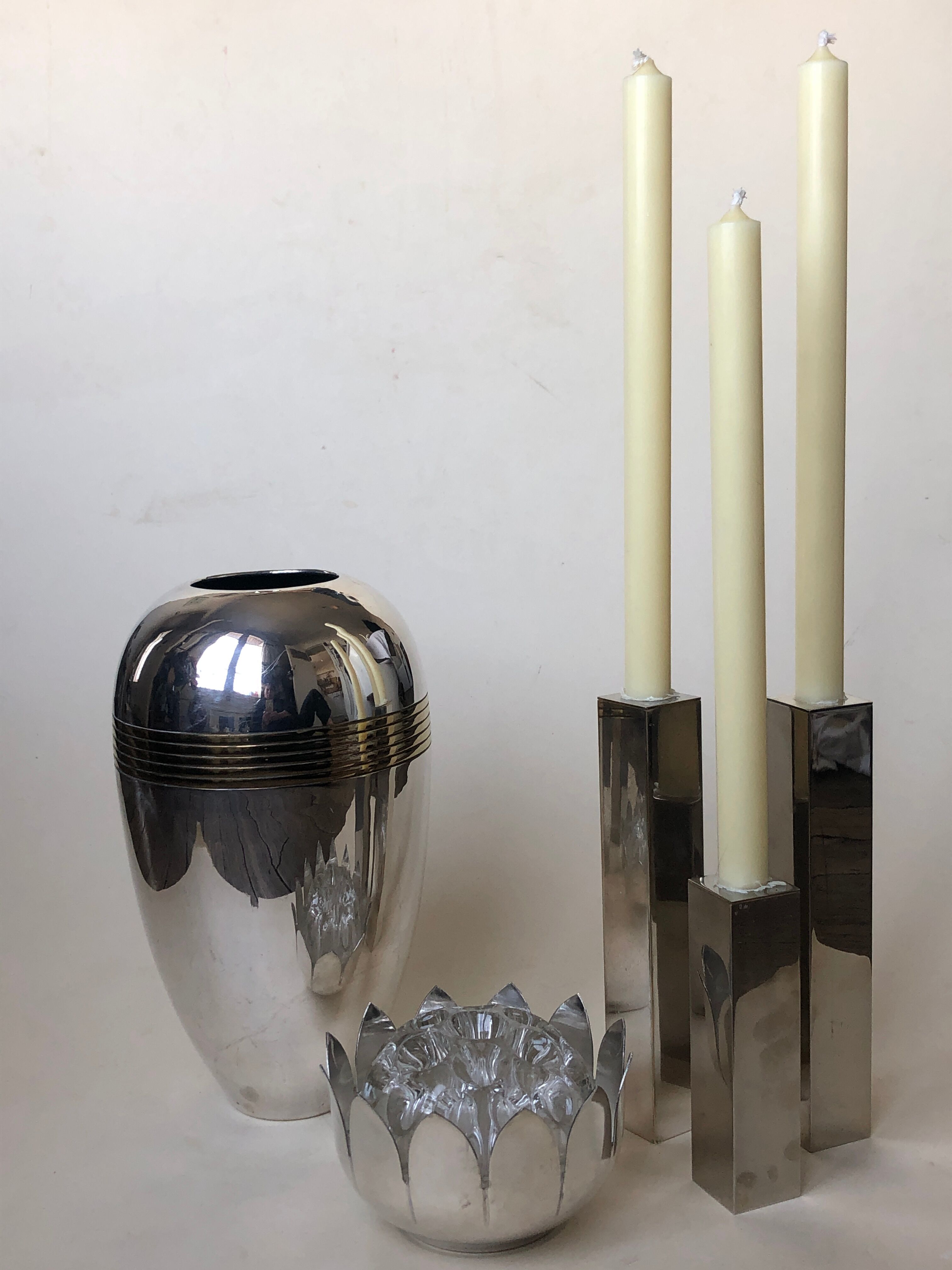 Silver metal vase