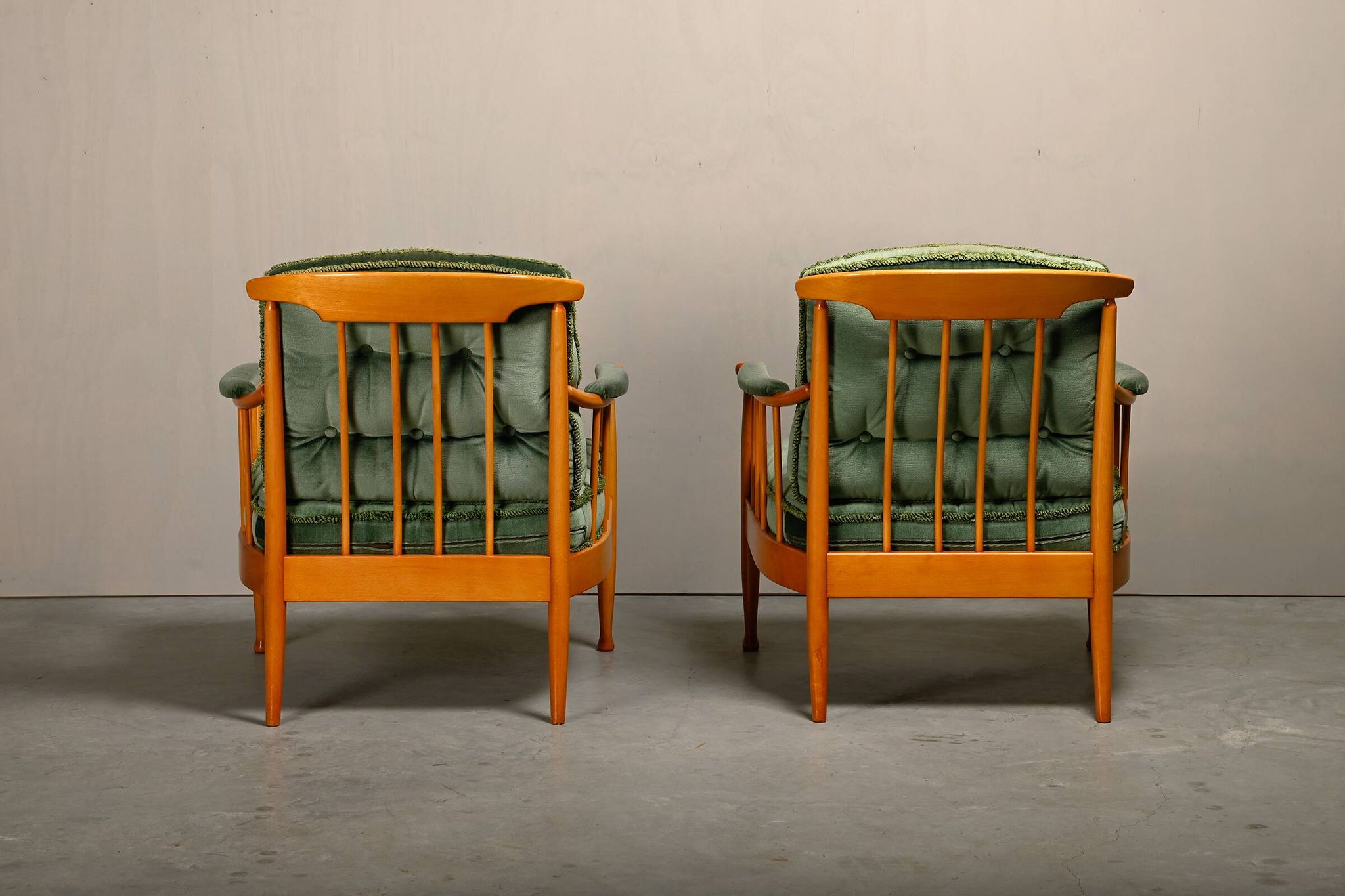 Kerstin Hörlin-Homquist Skrindan Armchairs in Beech and Green Velvet, Swede