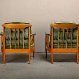 Fauteuils Skrindan en hêtre et velours vert, par Kerstin Hörlin-Homquist, Suède