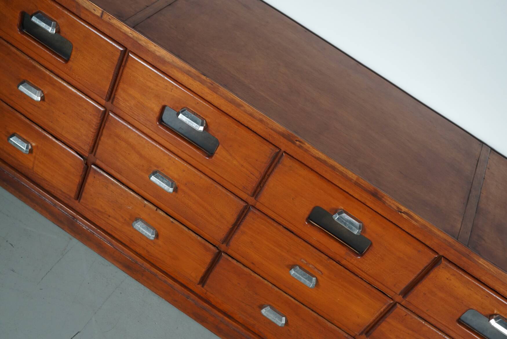 large vintage french oak haberdashery cabinet or shop counter, 1950s