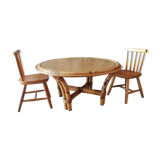Rattan coffee table and its 2 vintage chairs