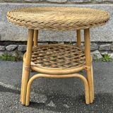 Pedestal table, coffee table, bamboo and rattan, vintage, 60s
