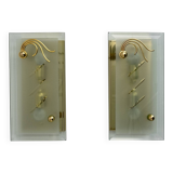 Pair of Mid-Century Modern Italian Crystal and Brass Sconces, 1970s
