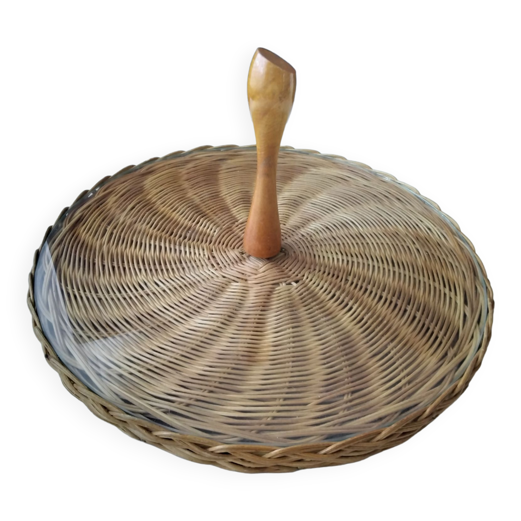 Glass and wicker cheese platter