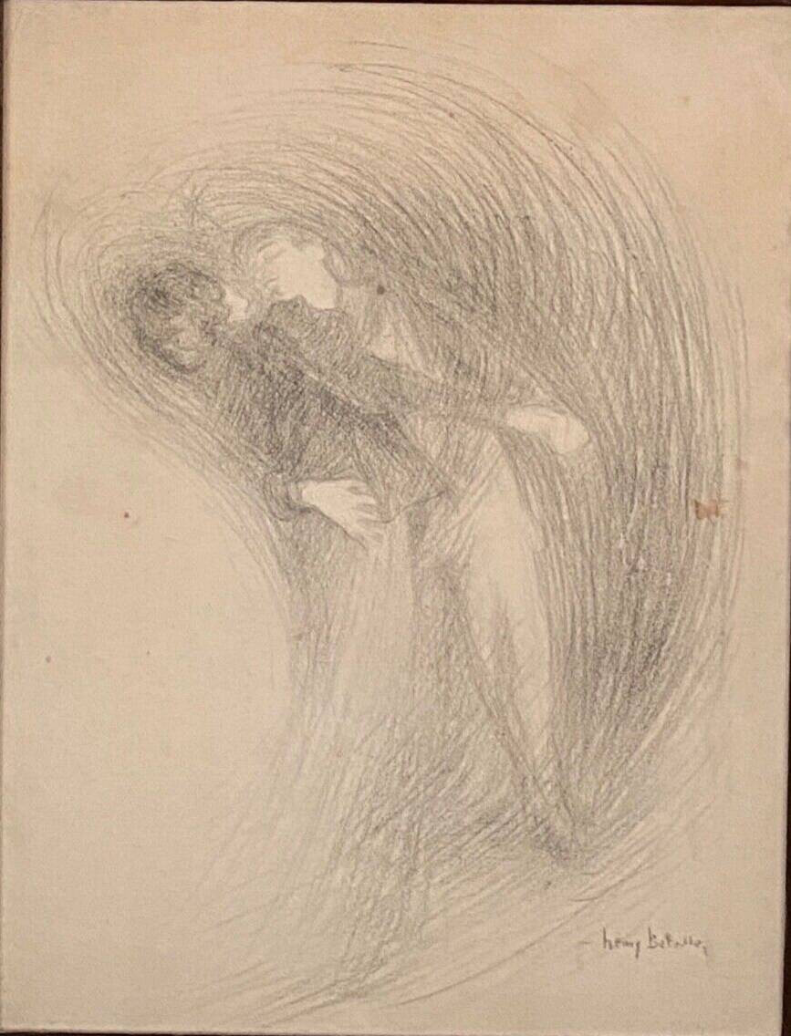 Charcoal drawing by Henry Bataille XXth couple of dancers