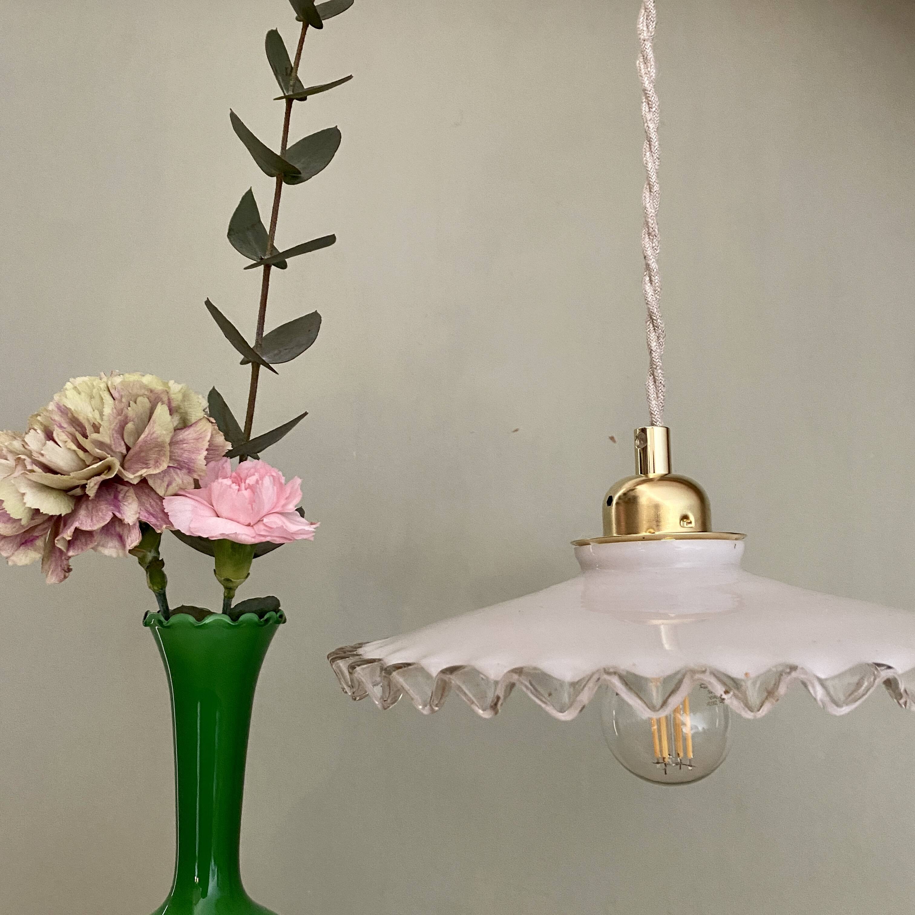 Vintage lampshade pendant light in white opaline