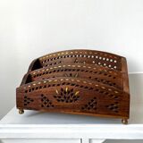 Vintage mail rack in wood and brass