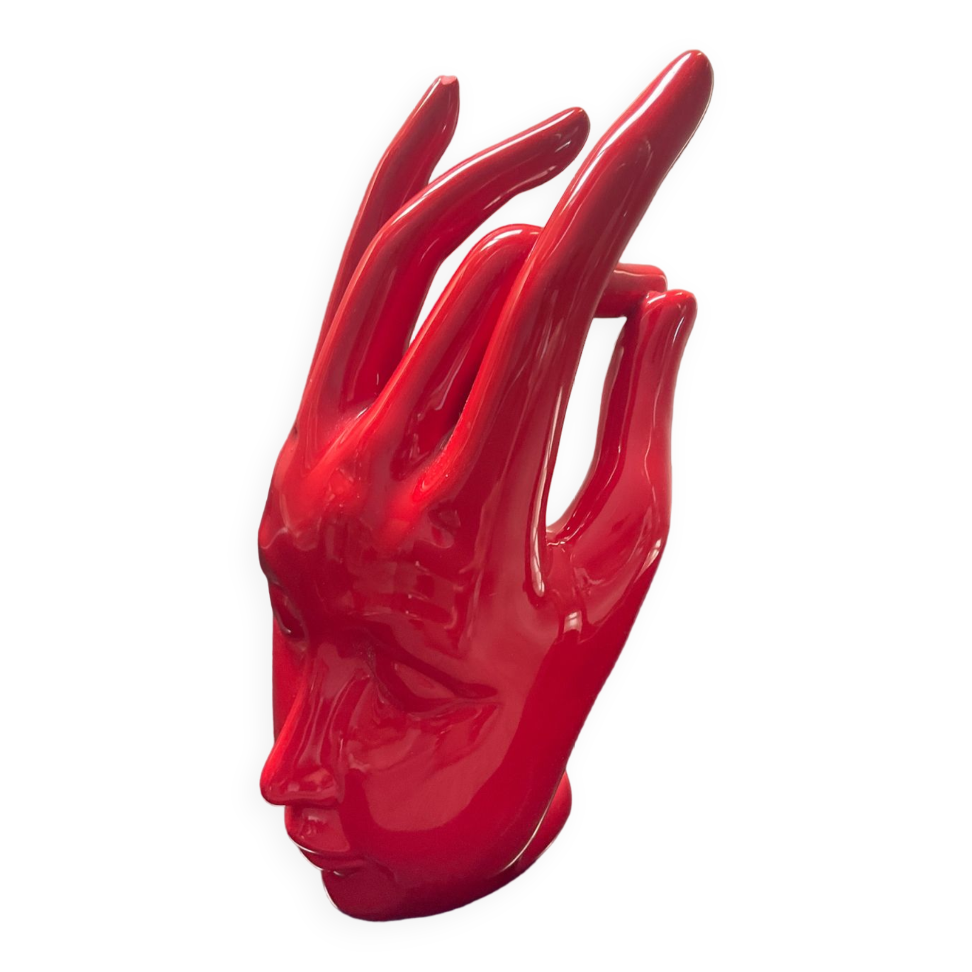 Vintage red ceramic hand paperweight