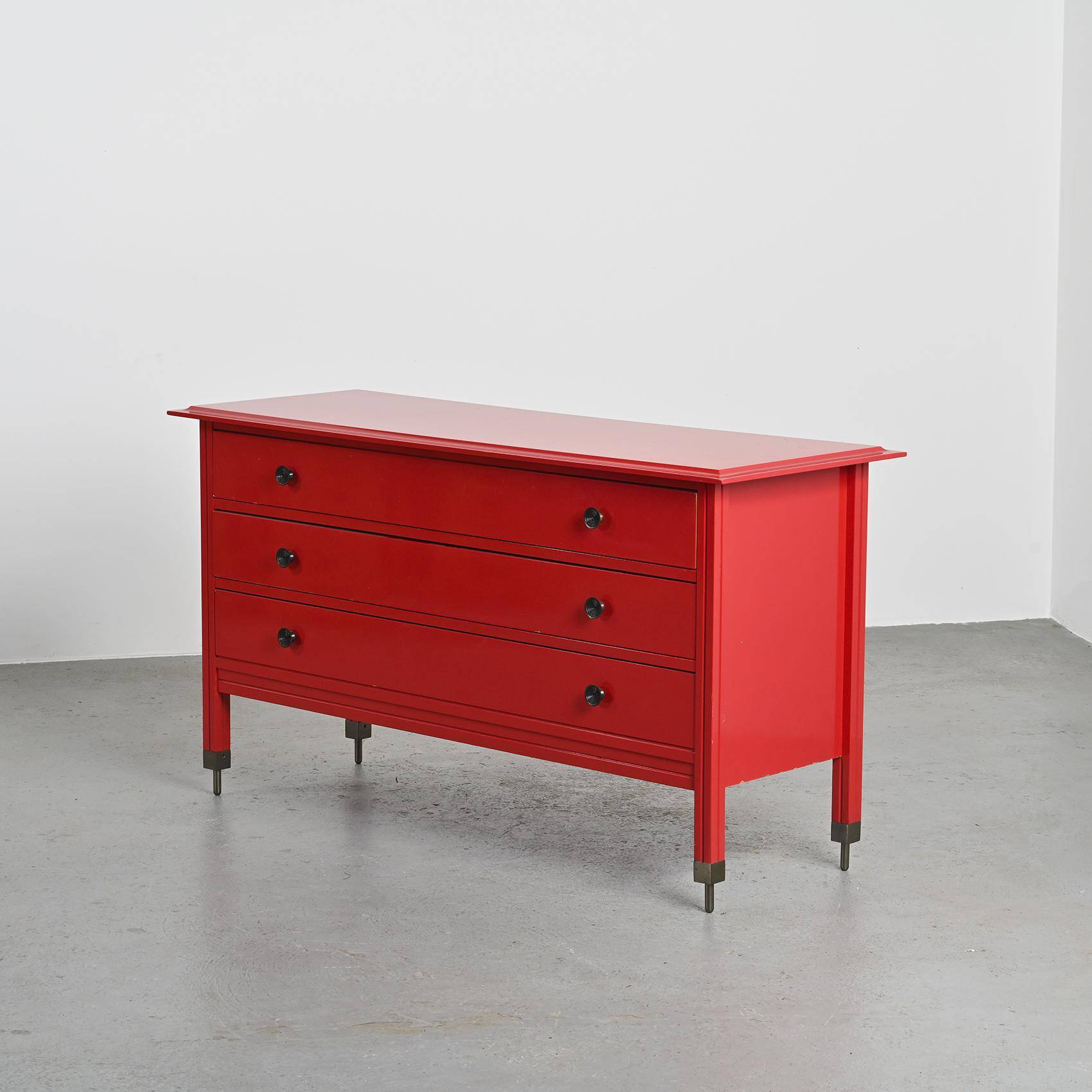 Commode laquée rouge Carlo De Carli pour Sormani, vers 1963