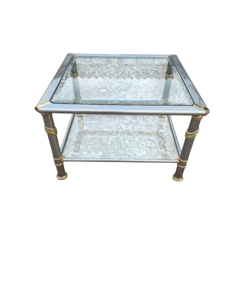 Hollywood Regency side table 1970 brushed metal and gold