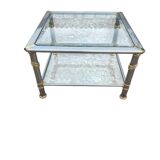 Hollywood Regency side table 1970 brushed metal and gold