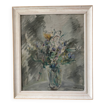 Bouquet de printemps, huile sur toile signée