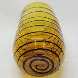 Vintage Murano Vase Mid Century Blown Glass Yellow Brown Spiral Style Ve