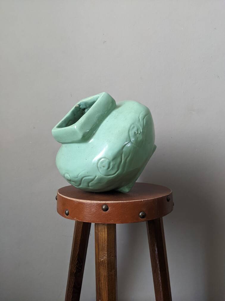 Vintage vase, handmade pottery, mint green, slow country decoration