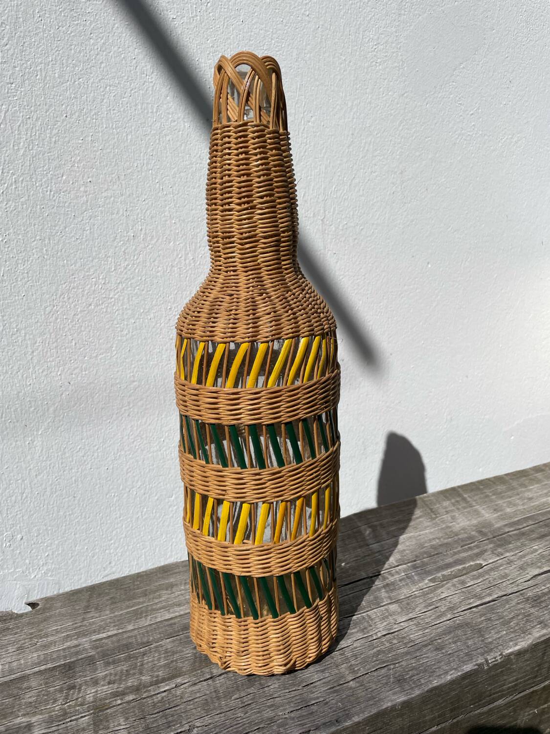 Large vintage woven rattan vase 1960s