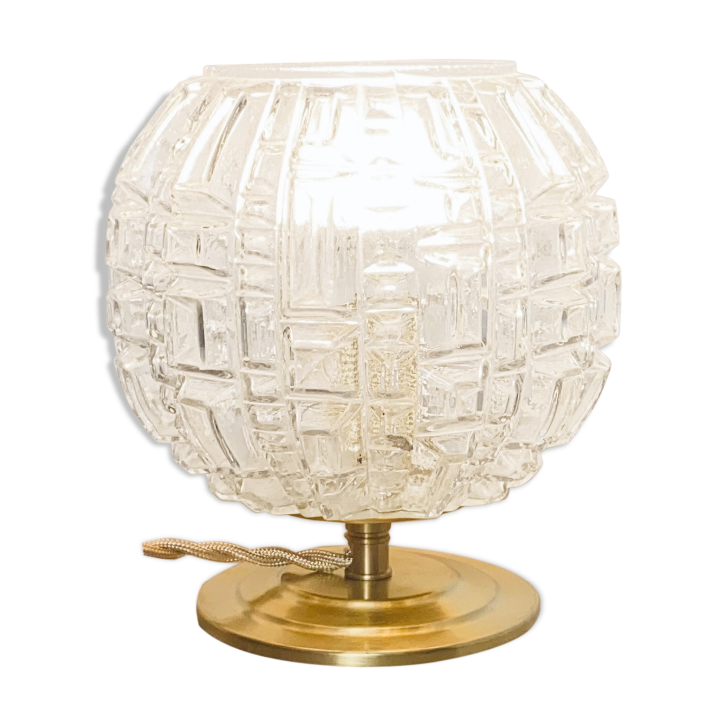 Paire de Lampes à poser globe vintage en verre ciselé