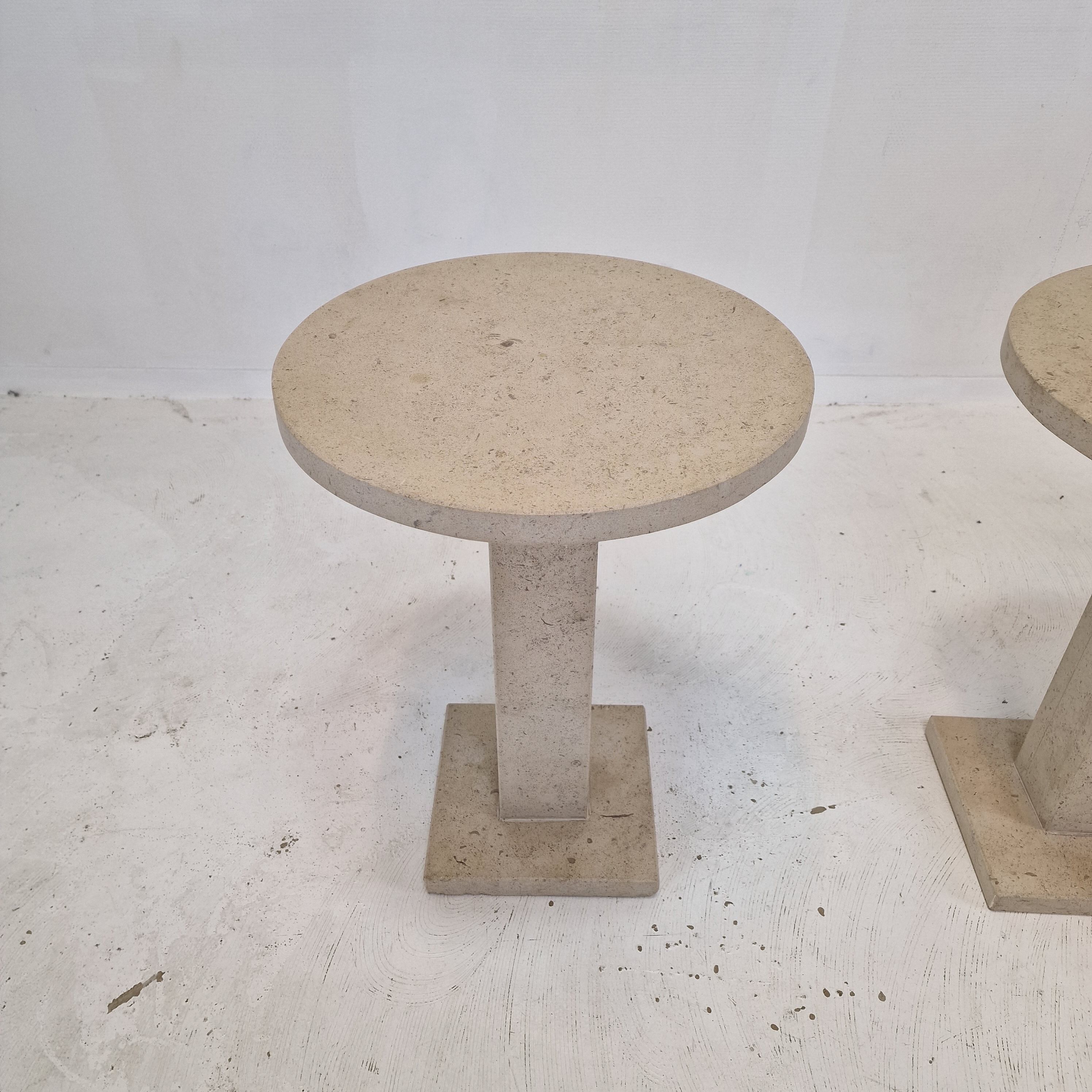 Set of 2 Italian Travertine for Stone Pedestals or Side Tables, 1980's