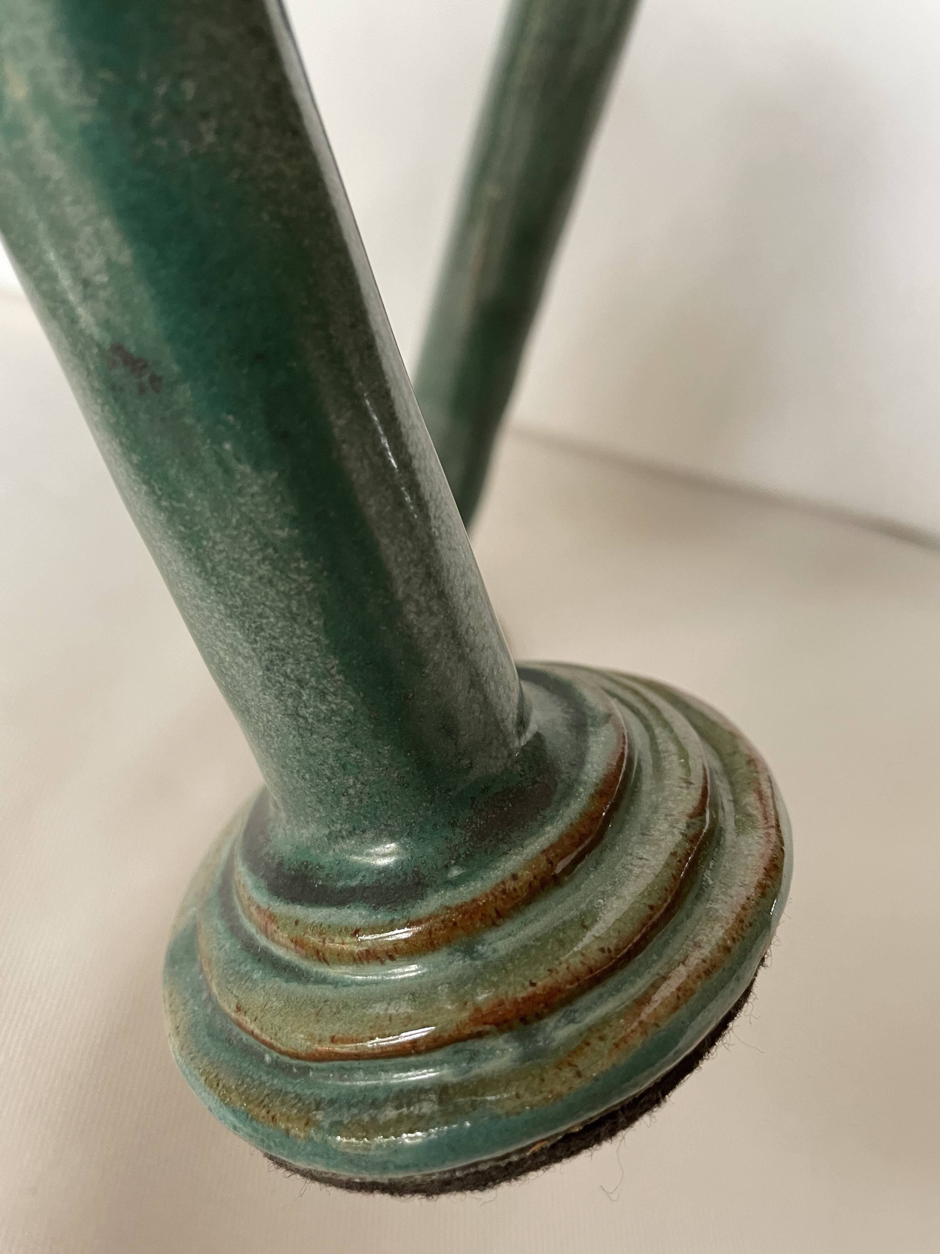 Set de 2 bougeoirs vert foncé, céramique émaillée