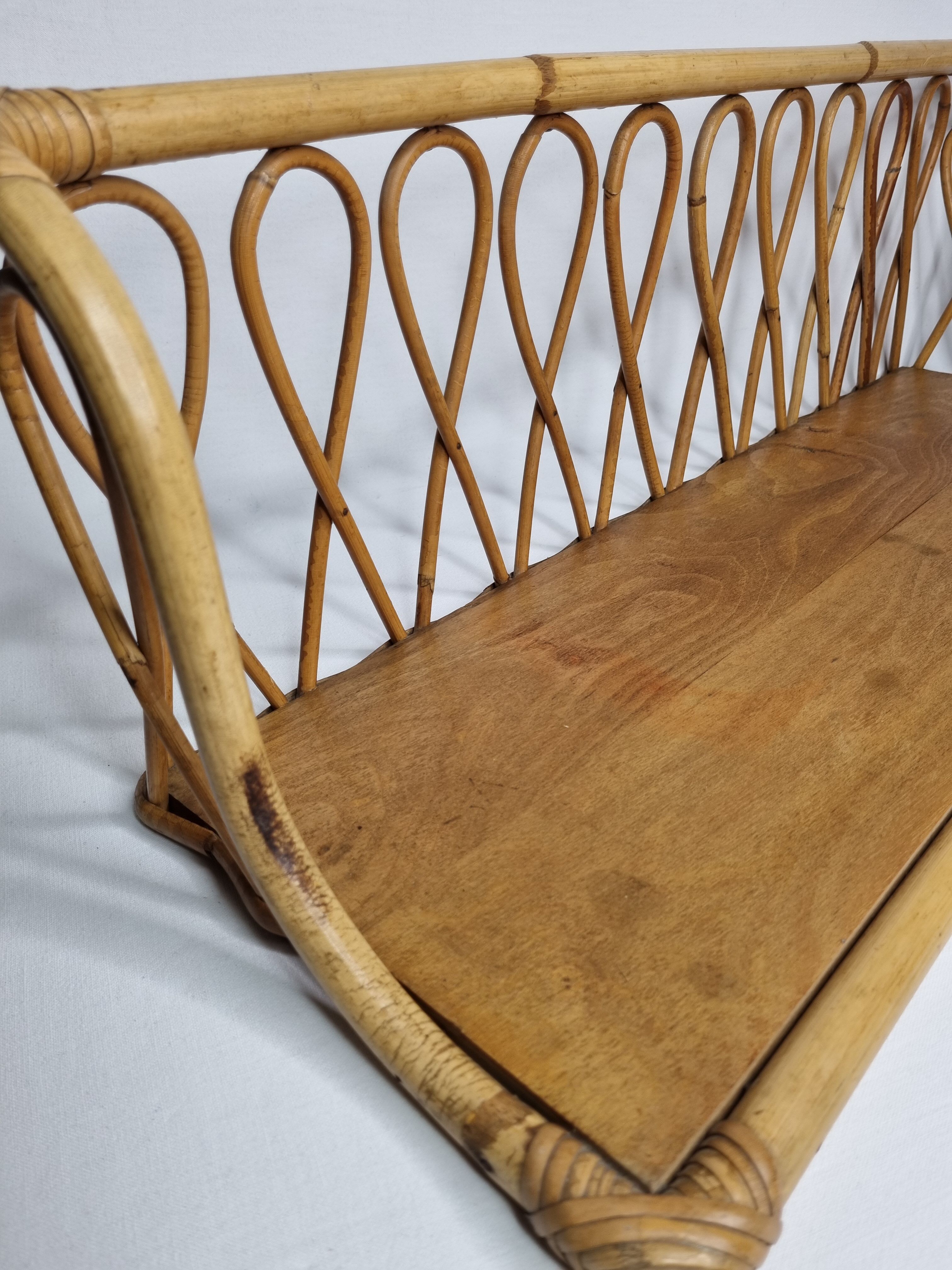 Vintage rattan wall shelf, 64 cm