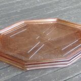 Old pink glass serving tray geometric shape 1950s