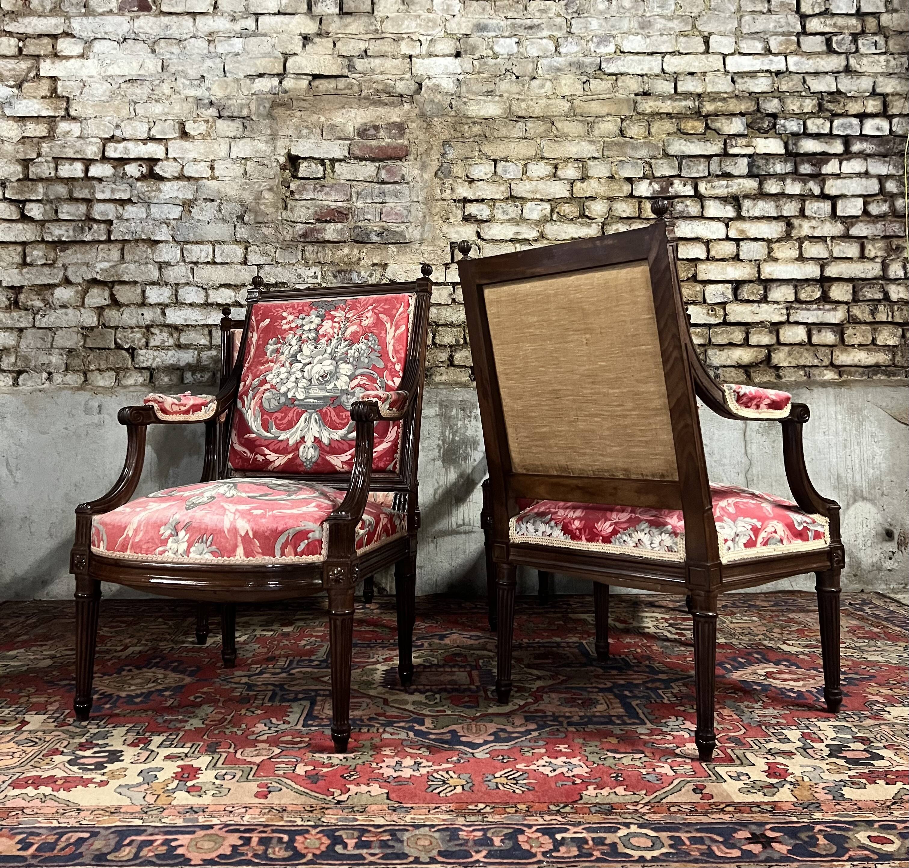 Suite of four queen's armchairs in louis xvi style mahogany xix eme century
