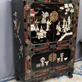Chinoiserie-style cabinet. Inlaid with steatite, jade, marble, and ivory.
