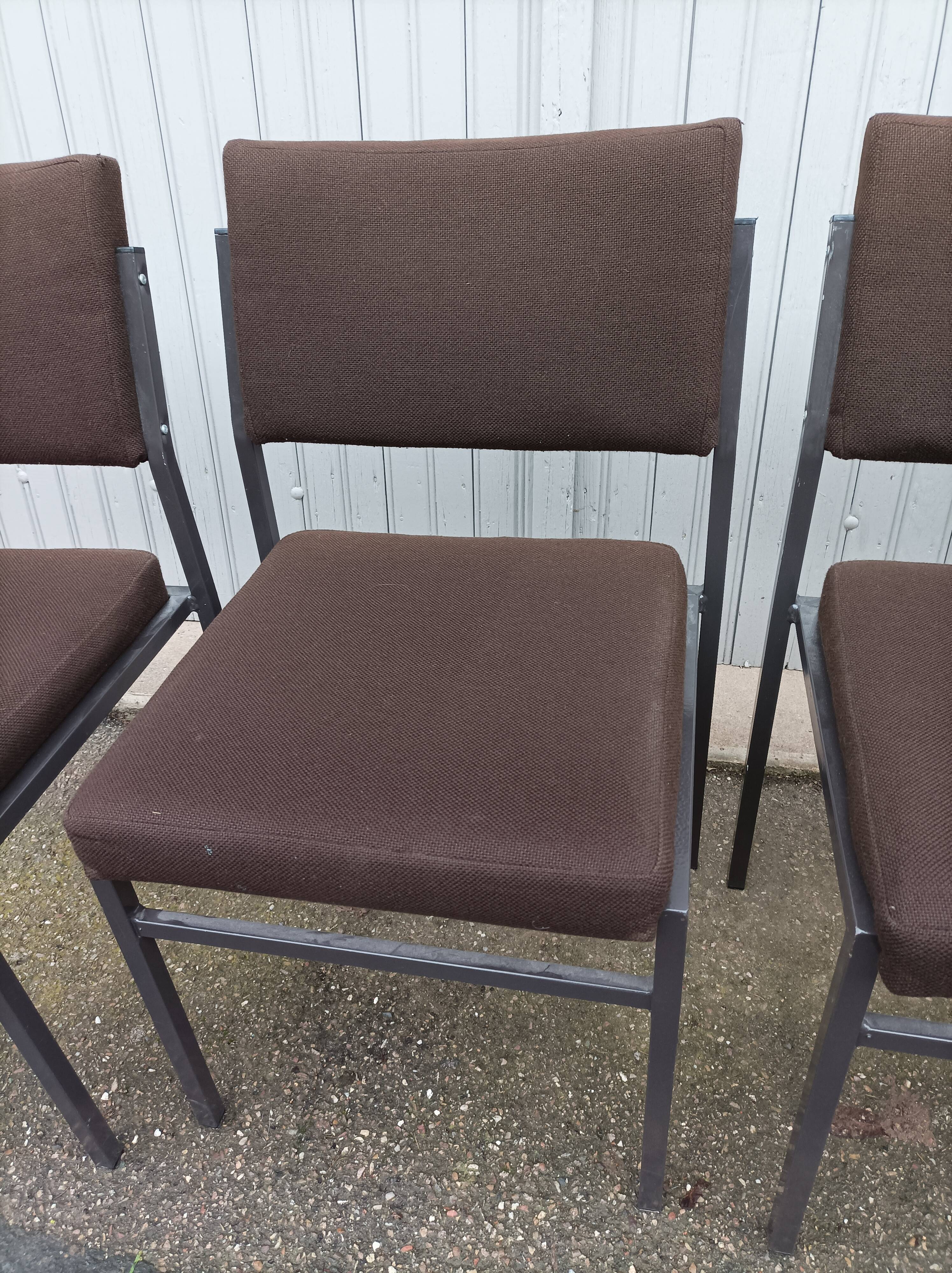 Set of 4 vintage chairs brown fabric