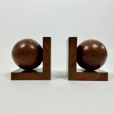 Serre-livres Art Déco antiques de style géométrique moderniste en loupe de bois massif, vers 1920