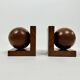 Serre-livres Art Déco antiques de style géométrique moderniste en loupe de bois massif, vers 1920