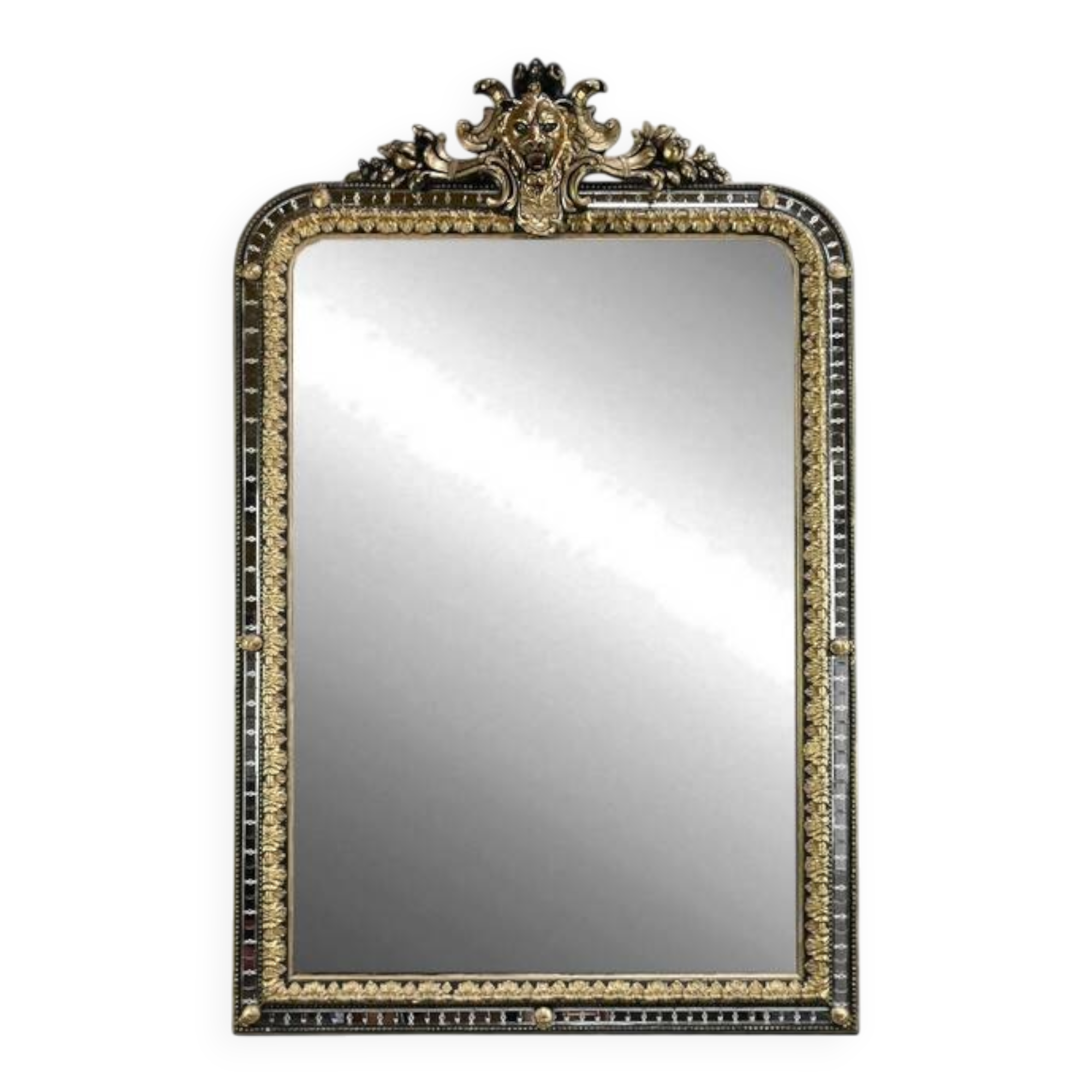 Large Mirror with Parcloses in Gilded and Blackened Wood, Napoleon III Style –